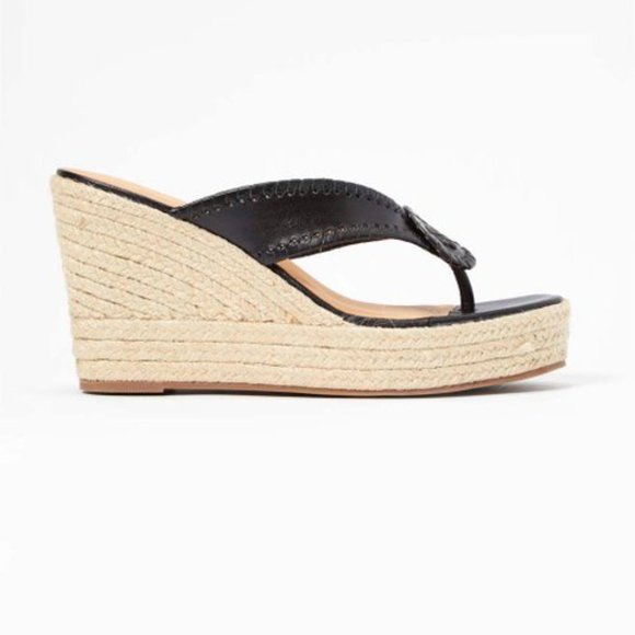 NWT Jack Rogers Black Rowan Platform Leather Espadrille Women's Size 9 - Picture 2 of 6